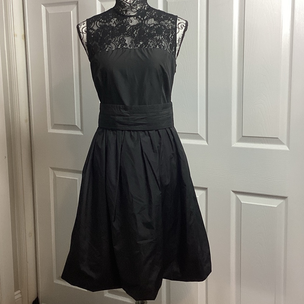 Zara Woman Black Lace Midi High Neck Buttons Dress S‎